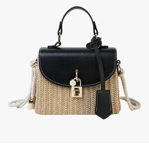 🆕 Straw Square Bag Straw Beach Bags For Women Rattan Purses Straw Crossbody
